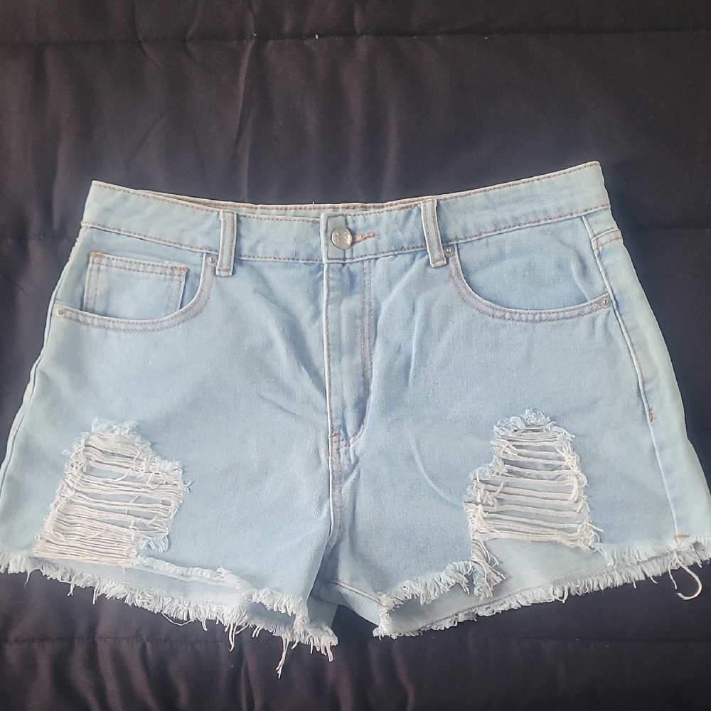 Light Blue Distressed Denim Shorts
